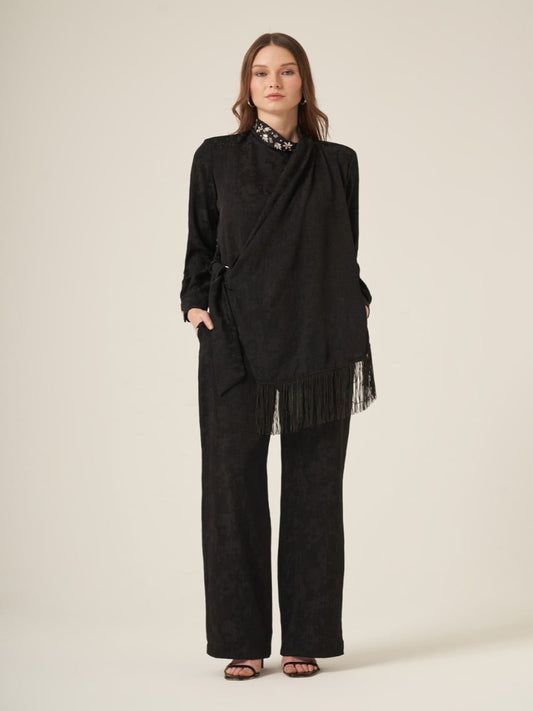 Zaria Embellished Wrap Set Black