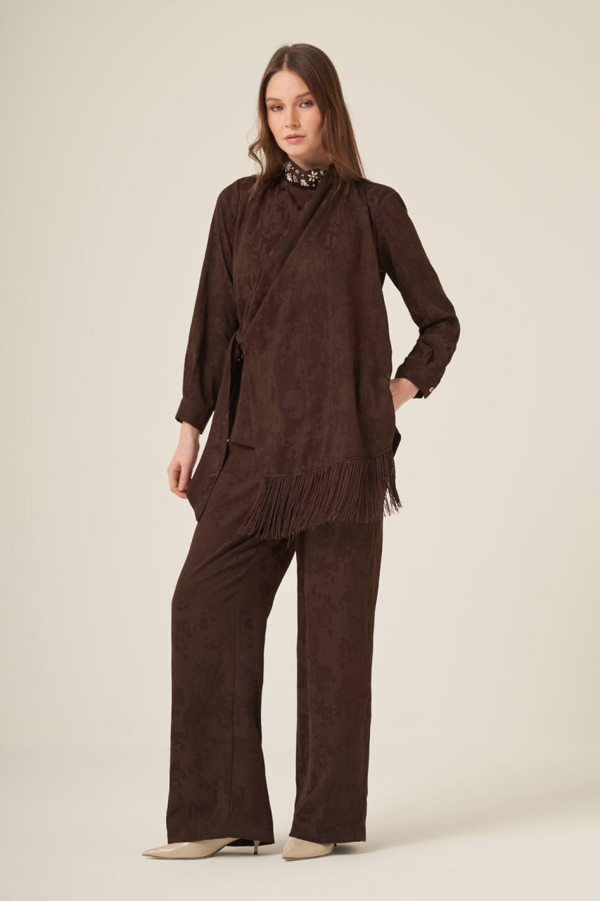Zaria Embellished Wrap Set Brown