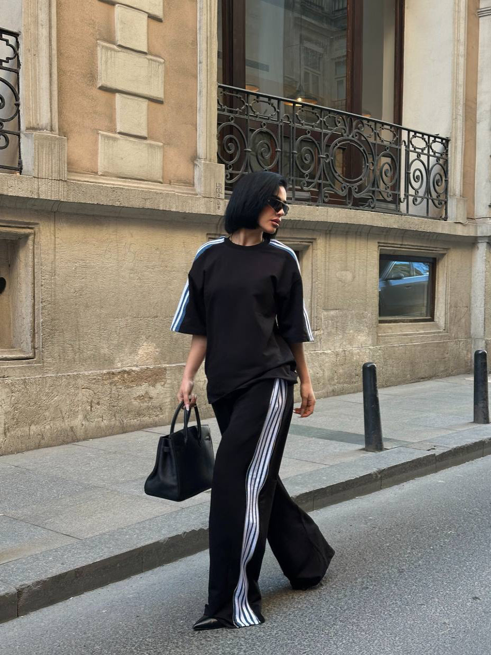Side Split Stripe Set Black