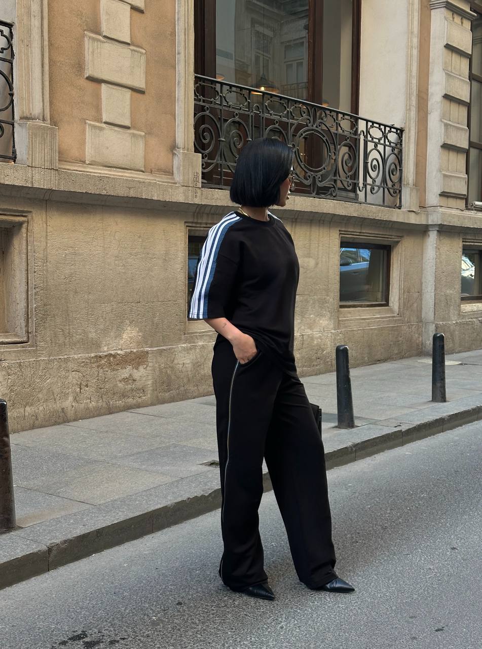 Side Split Stripe Set Black