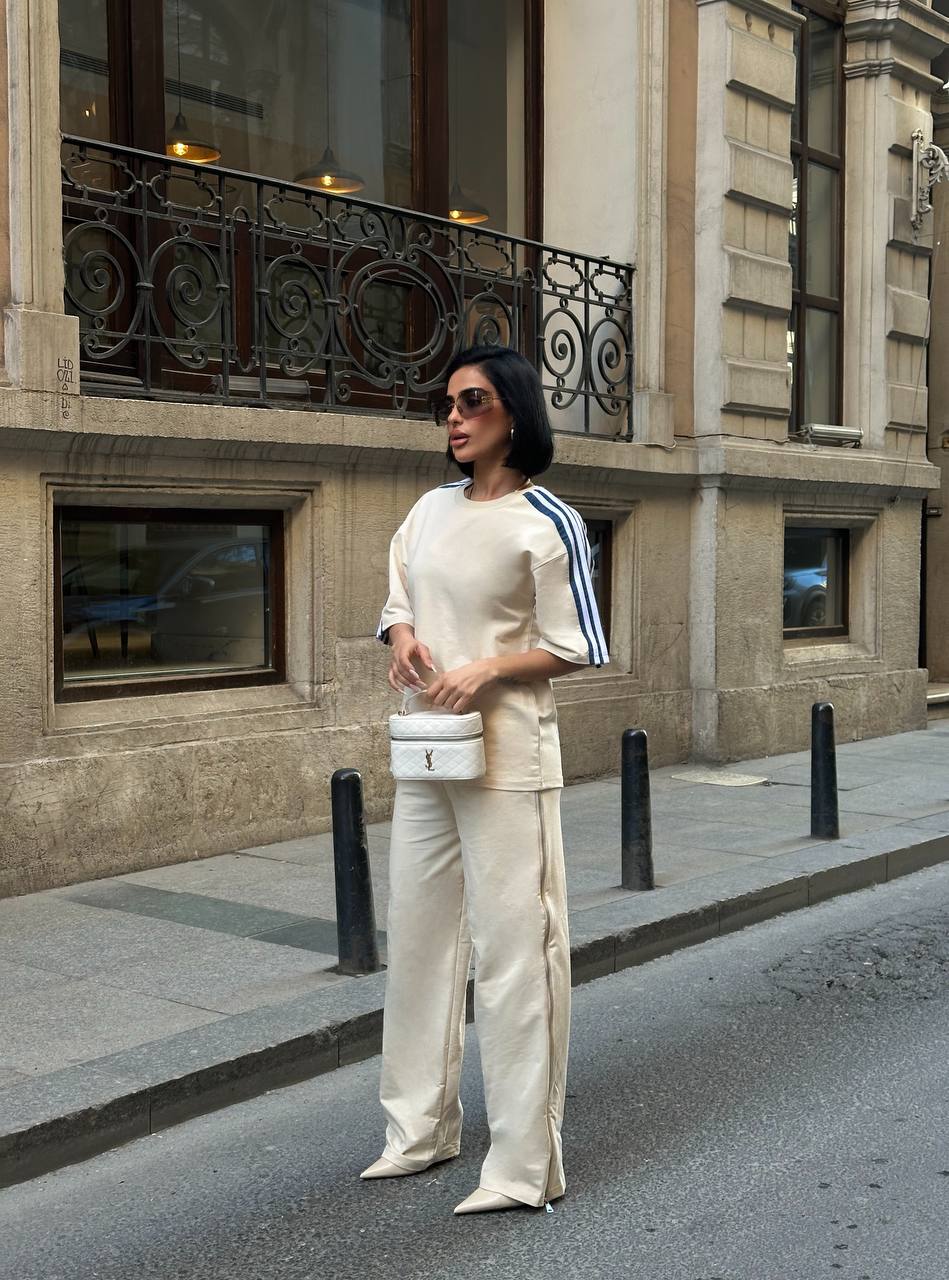 Side Split Stripe Set Beige