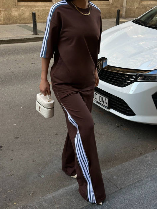 Side Split Stripe Set Brown