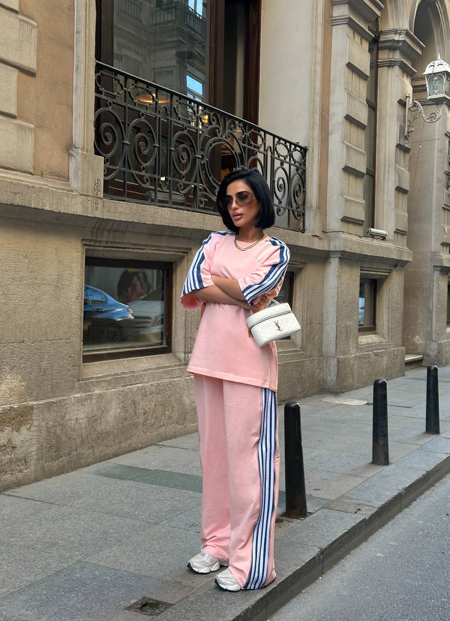 Side Split Stripe Set Pink