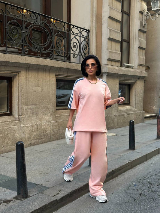 Side Split Stripe Set Pink