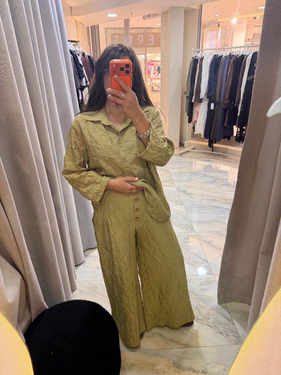 Crinkle Wide-Leg Set Green