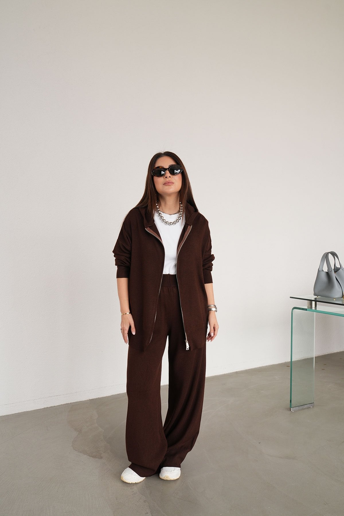 Burgundy Soft Knit Double Zip Co-Ord Set - STD Size