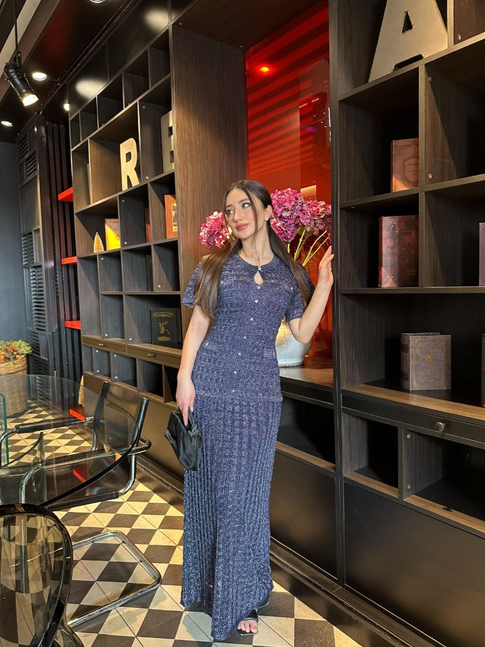 Textured Knit Maxi Dress Blue - Standard Size