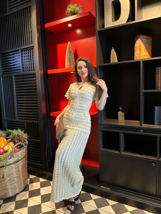 Textured Knit Maxi Dress Beige - Standard Size
