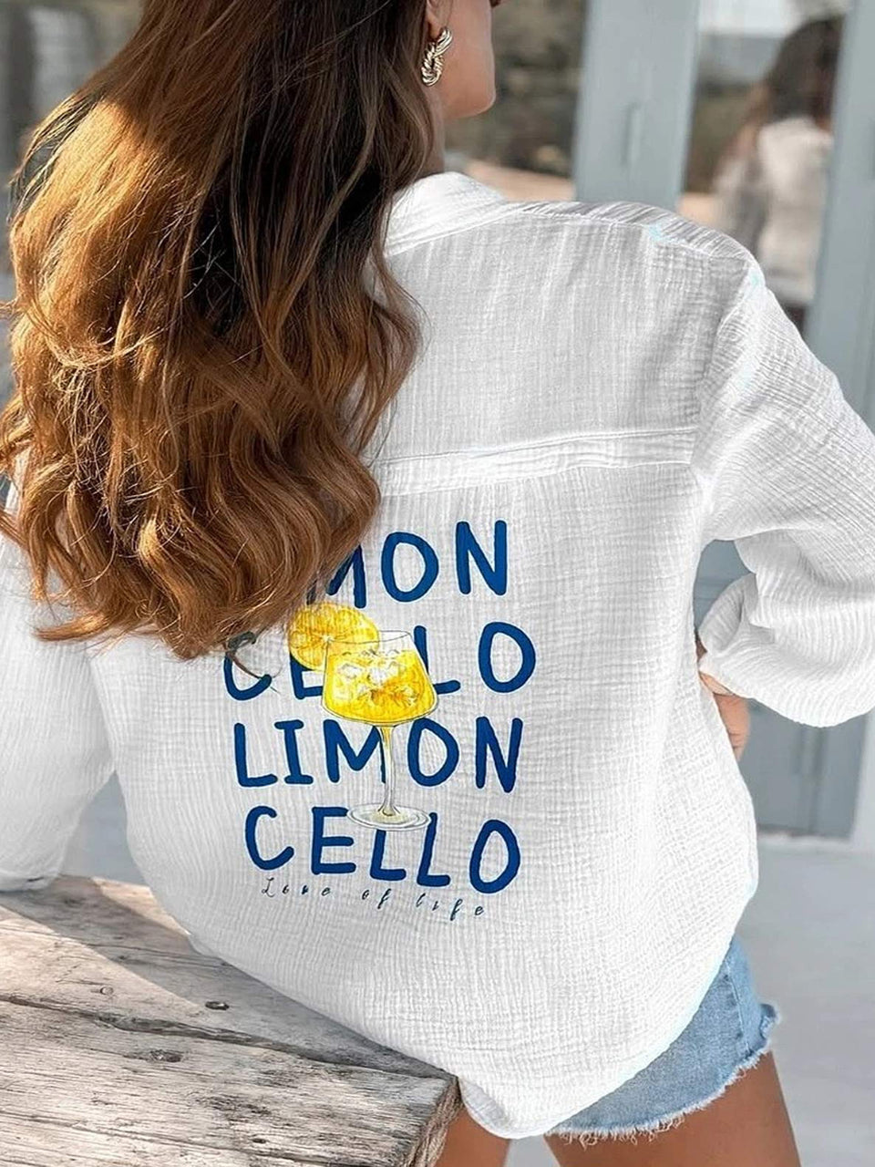 Limon Cello’ La Dolce Vita Printed Blue Shirt – 100% Cotton Muslin