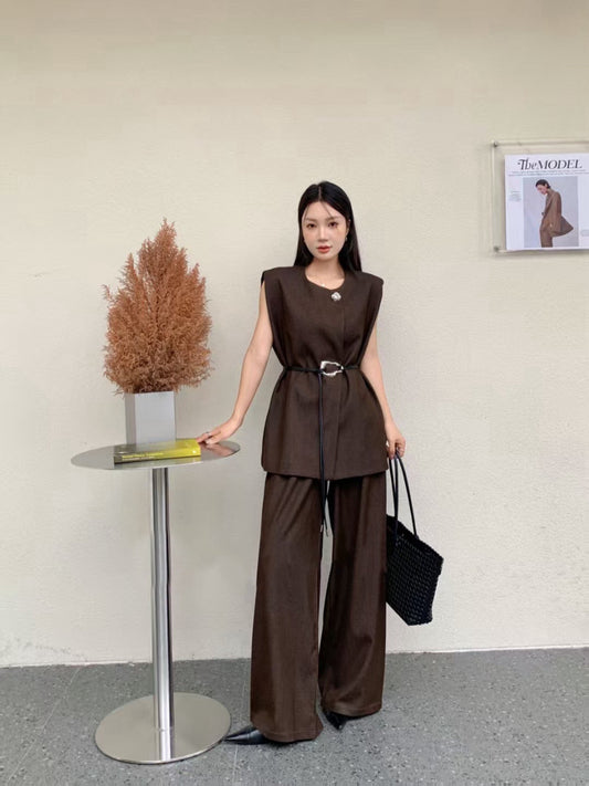 Noire Belted Co-Ord Set Brown