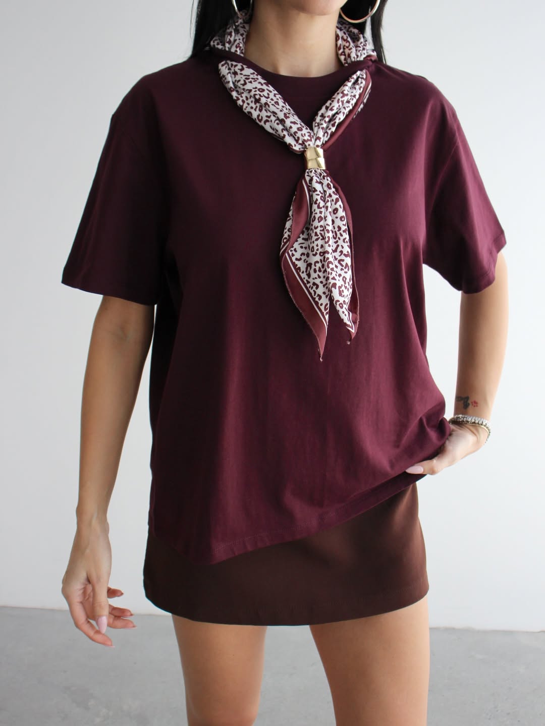 Monroe Scarf Detail Tee Burgundy