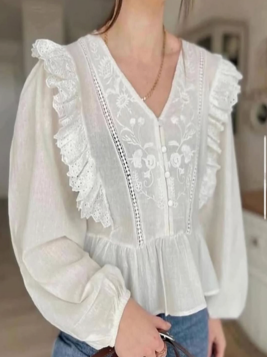 French Cotton Deep V Blouse