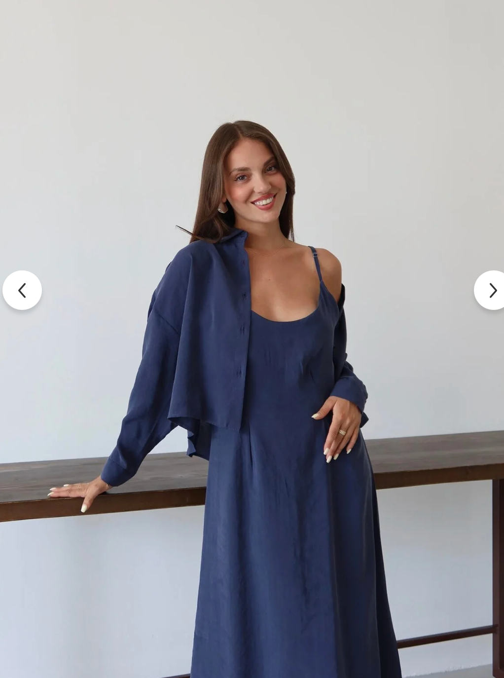Effortless Elegance Tencel Dress & Oversized Shirt Jacket Set Navy