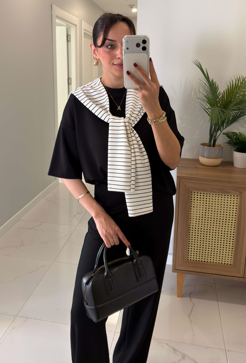 3-Piece Detachable Faux Shirt Set Black