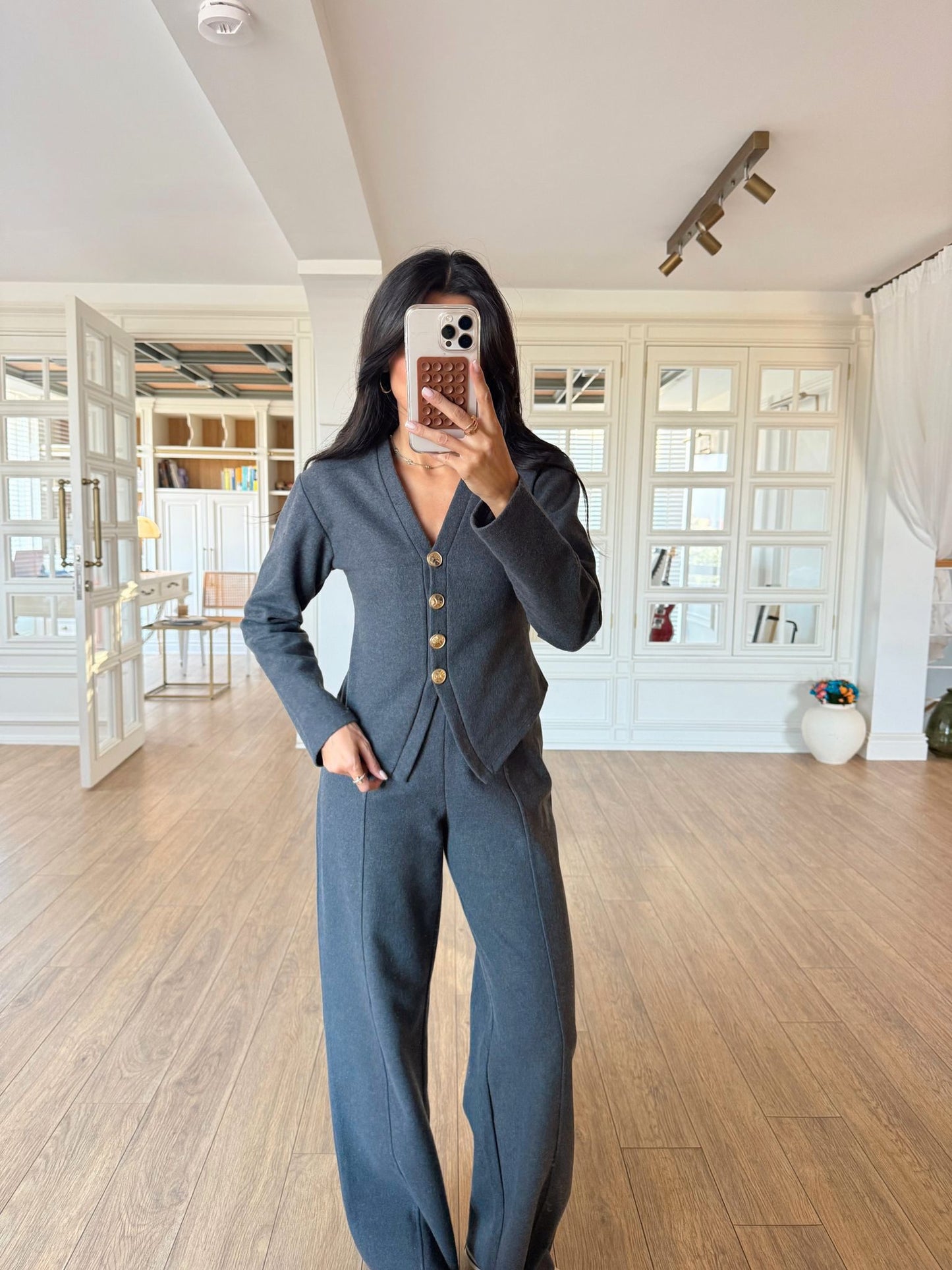 Grey Luxe Button Co-Ord Set