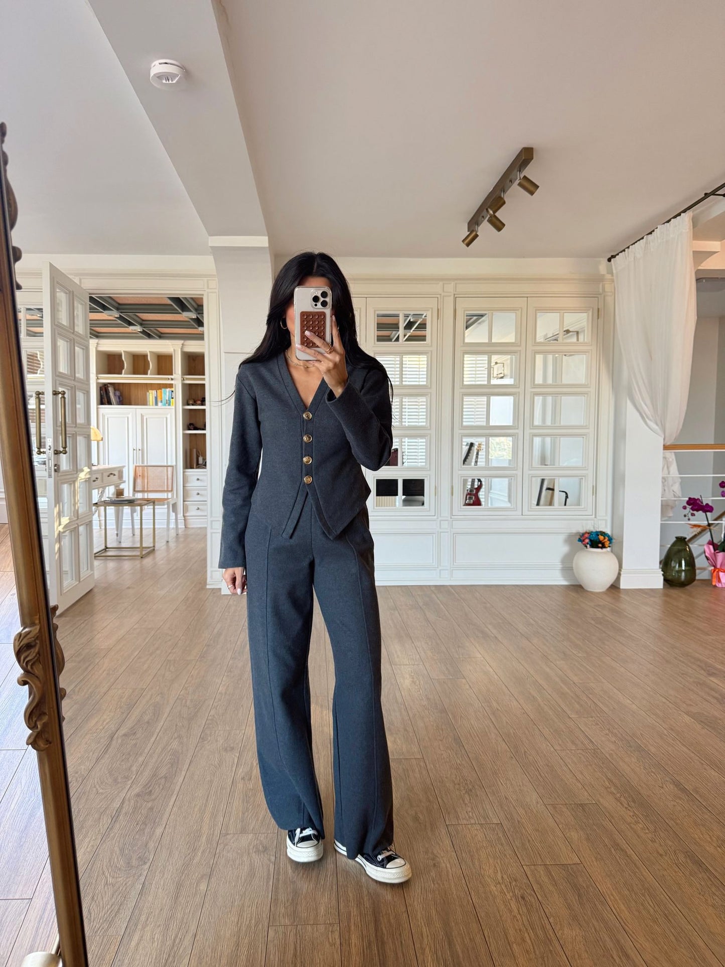 Grey Luxe Button Co-Ord Set