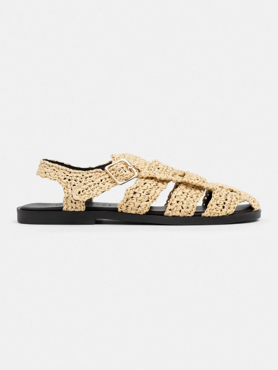 RAMONA Beige Woven Flat Sandals with Back Strap Detail