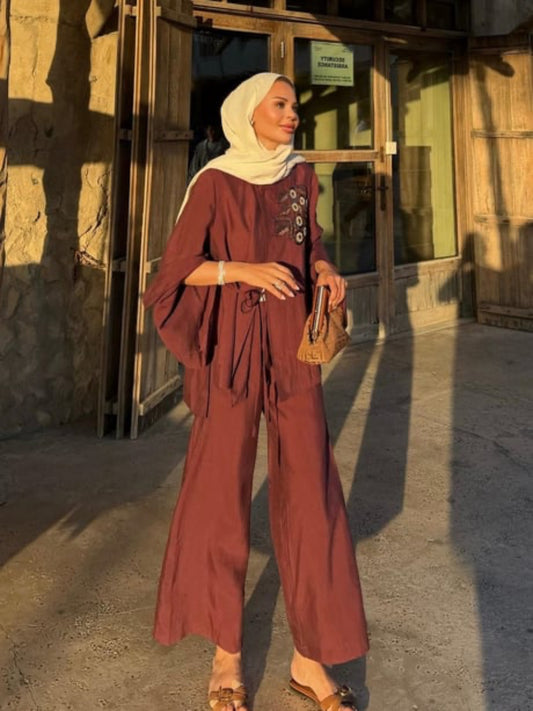 The Sahara Tie-Waist Co-Ord Set Mulberry Dusk