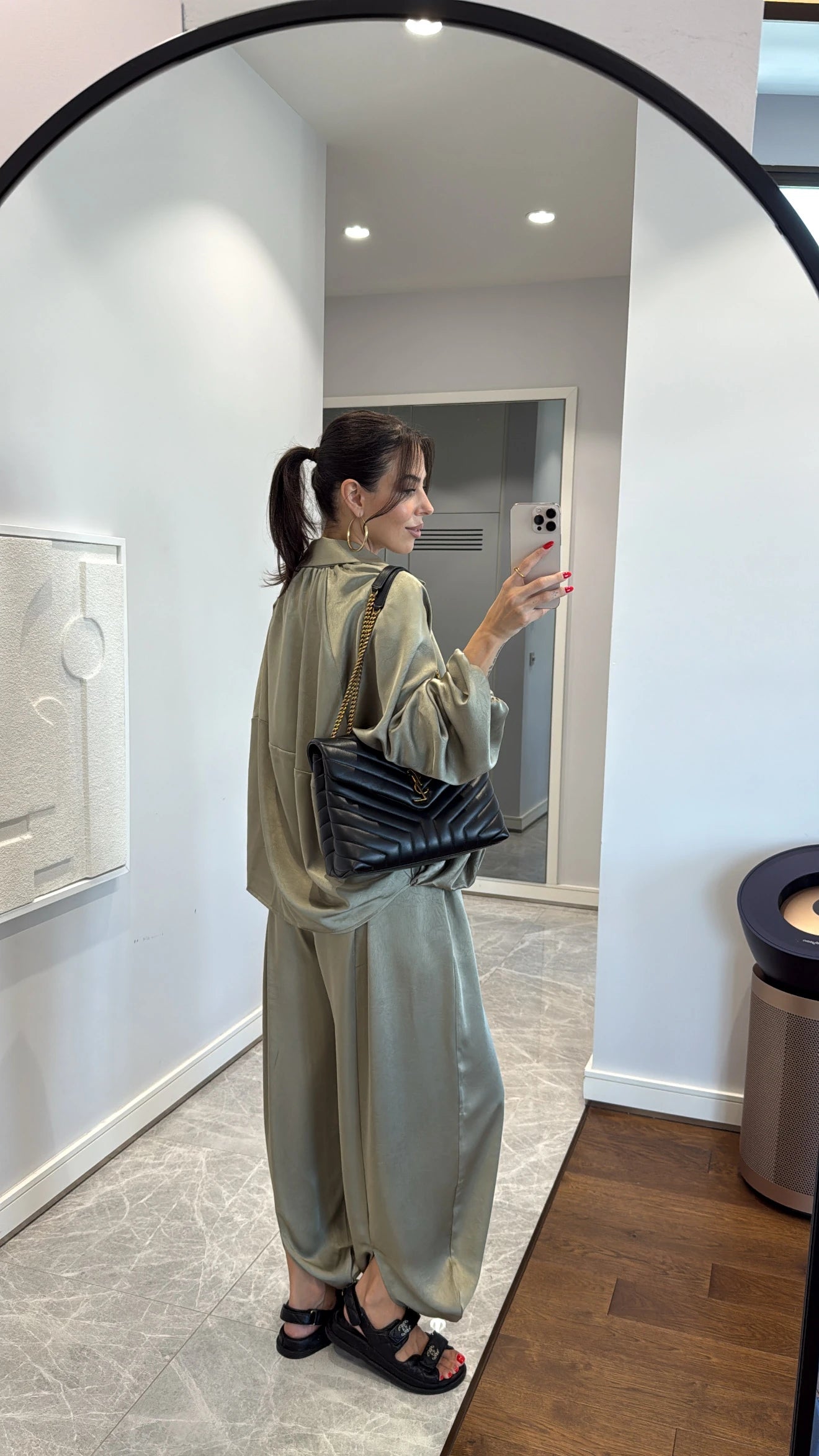 Satin Bomber Jacket and Pants Set Green