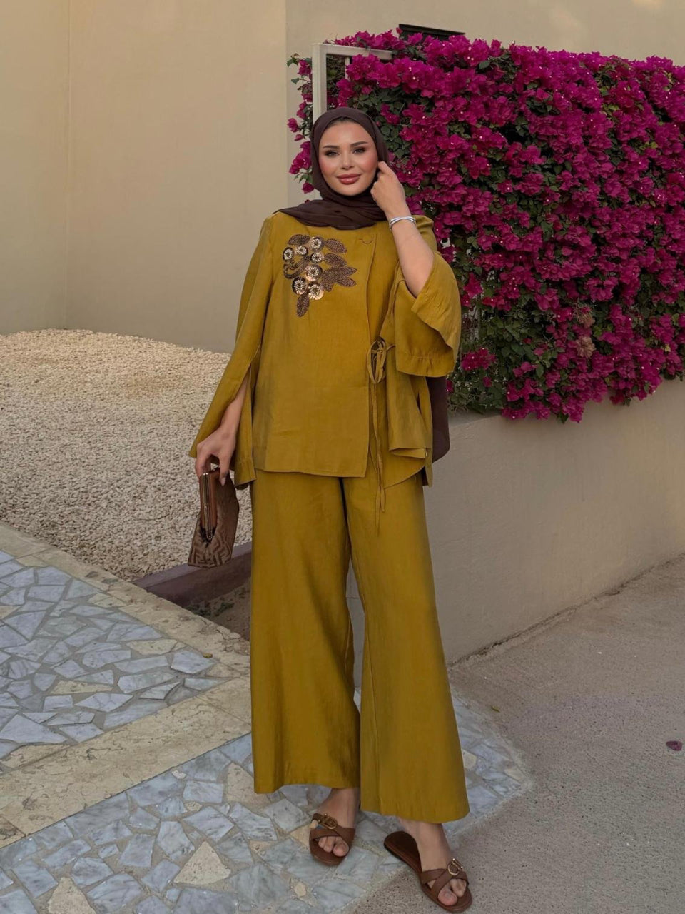 The Sahara Tie-Waist Co-Ord Set Saffron Dusk