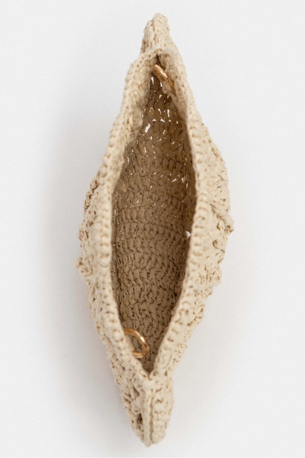 Shell-Shaped Woven Bag with Chain Strap – Beige