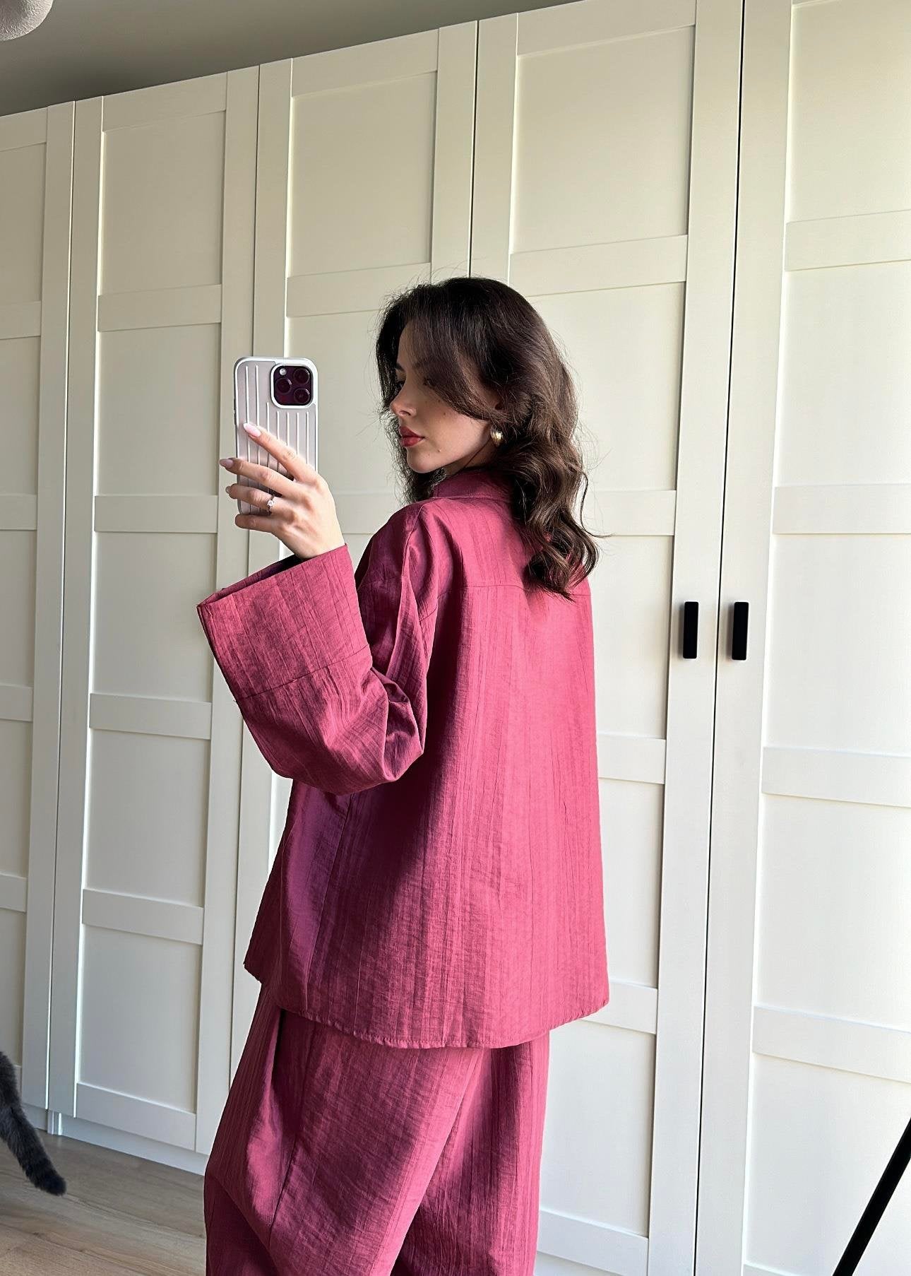 Salvar Style Pants & Kimono Side Tie Set Burgundy