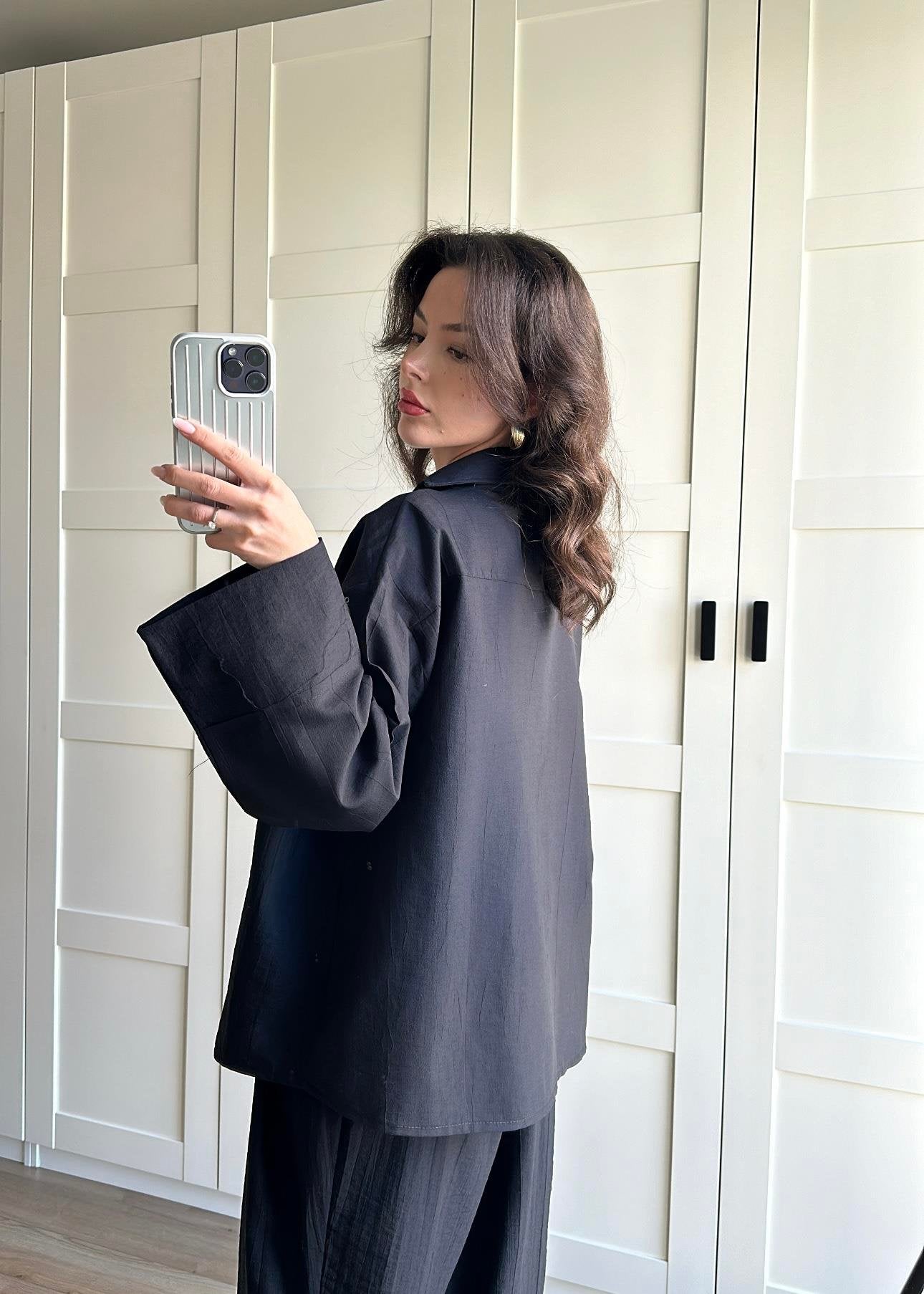 Salvar Style Pants & Kimono Side Tie Set Black