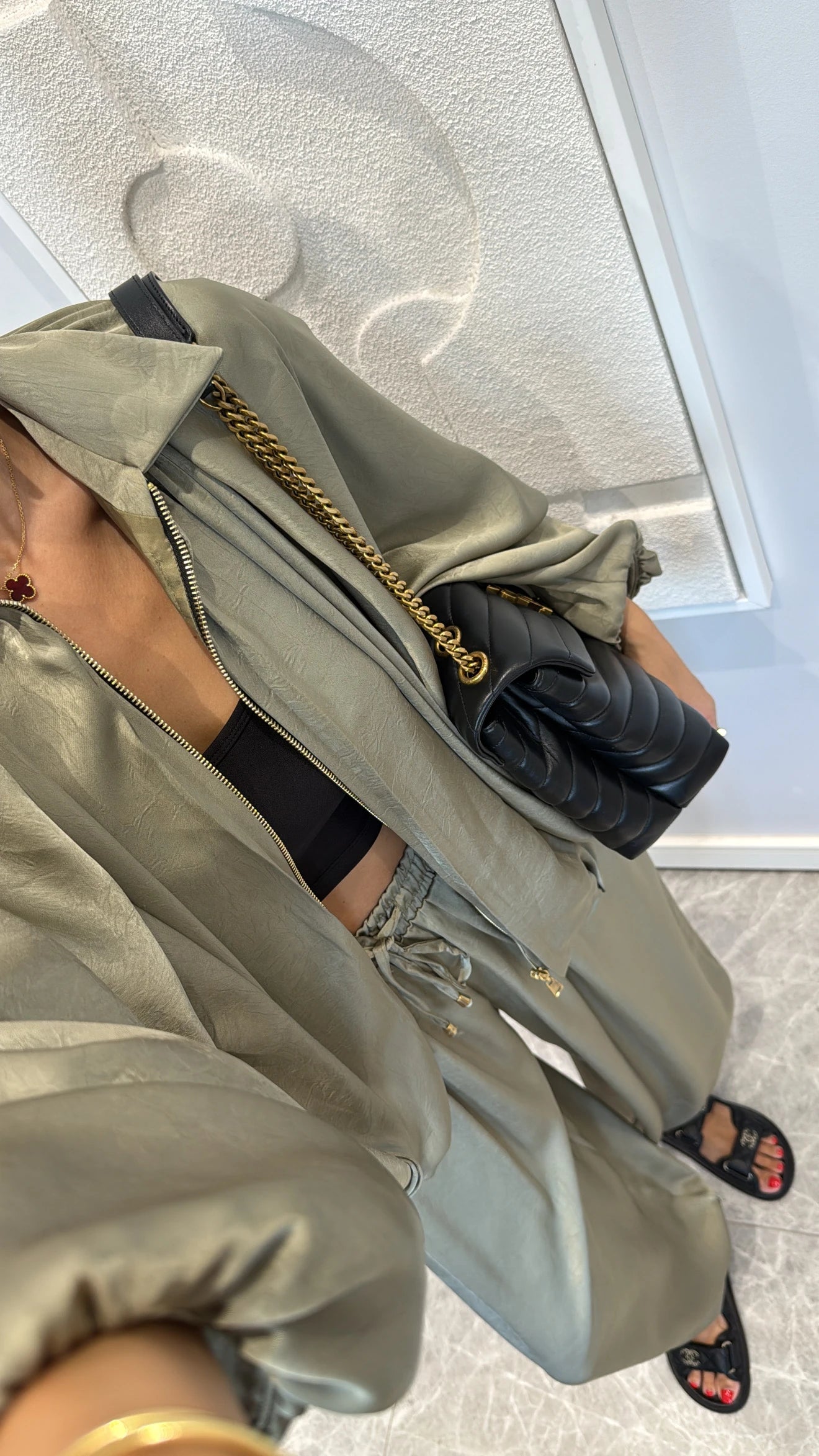 Satin Bomber Jacket and Pants Set Green