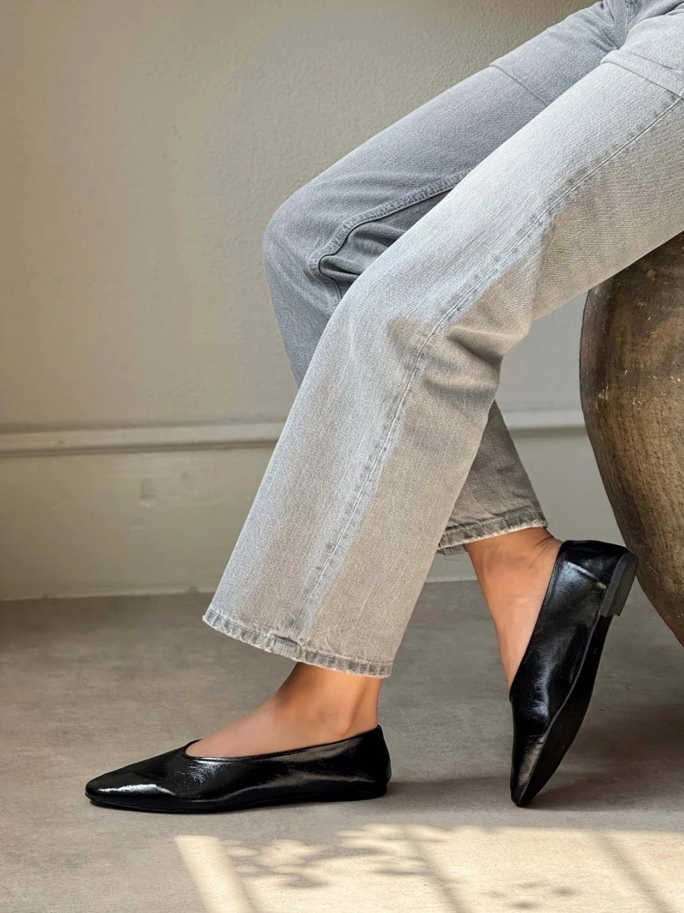 MILA Black Crinkled Matte Finish Flat Ballerina Shoes