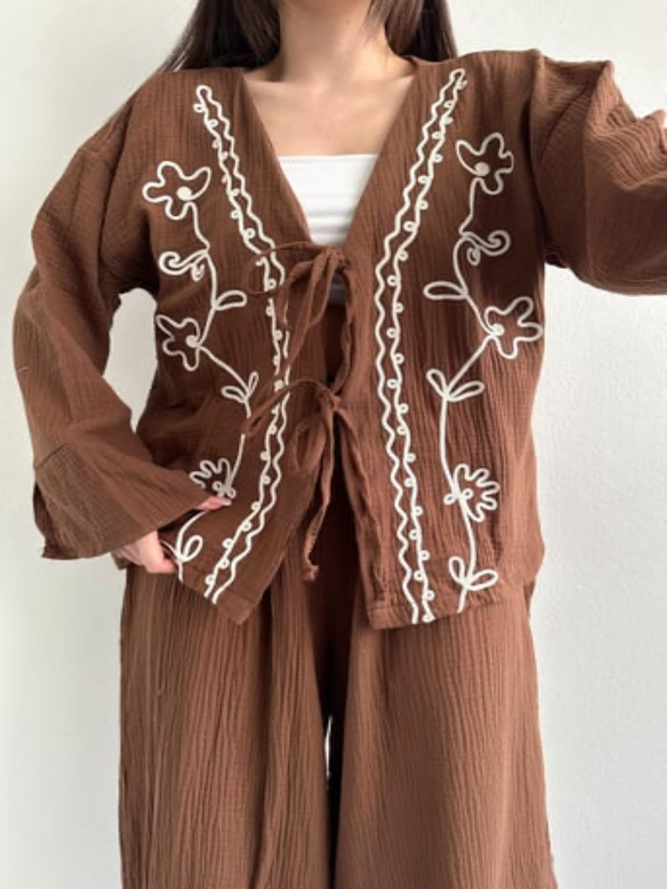 Embroidery Muslin Brown Set