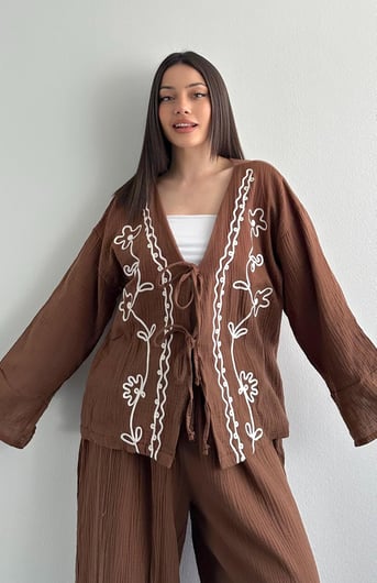 Embroidery Muslin Brown Set