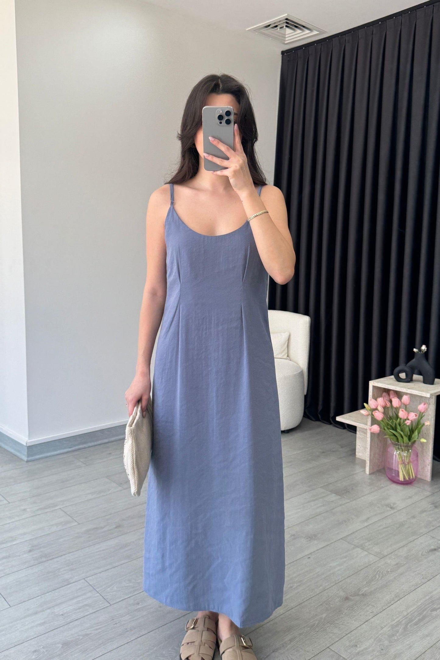 Effortless Elegance Tencel Dress & Oversized Shirt Jacket Set Blue