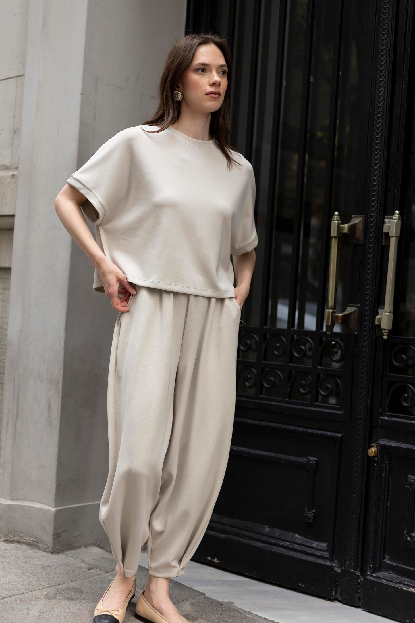 Modal Fabric Hem Detailed Loungewear Comfort Set Stone