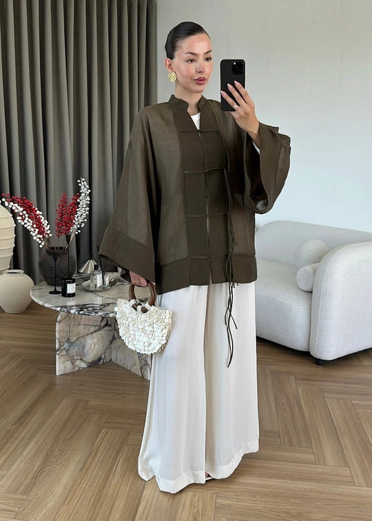 Mandarin Tencel Shirt Khaki - STD Size