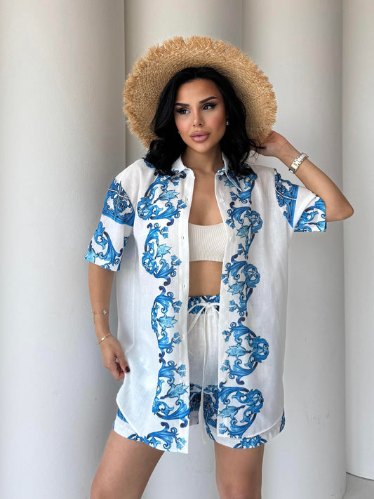 Azzurra Croc Linen Short Set