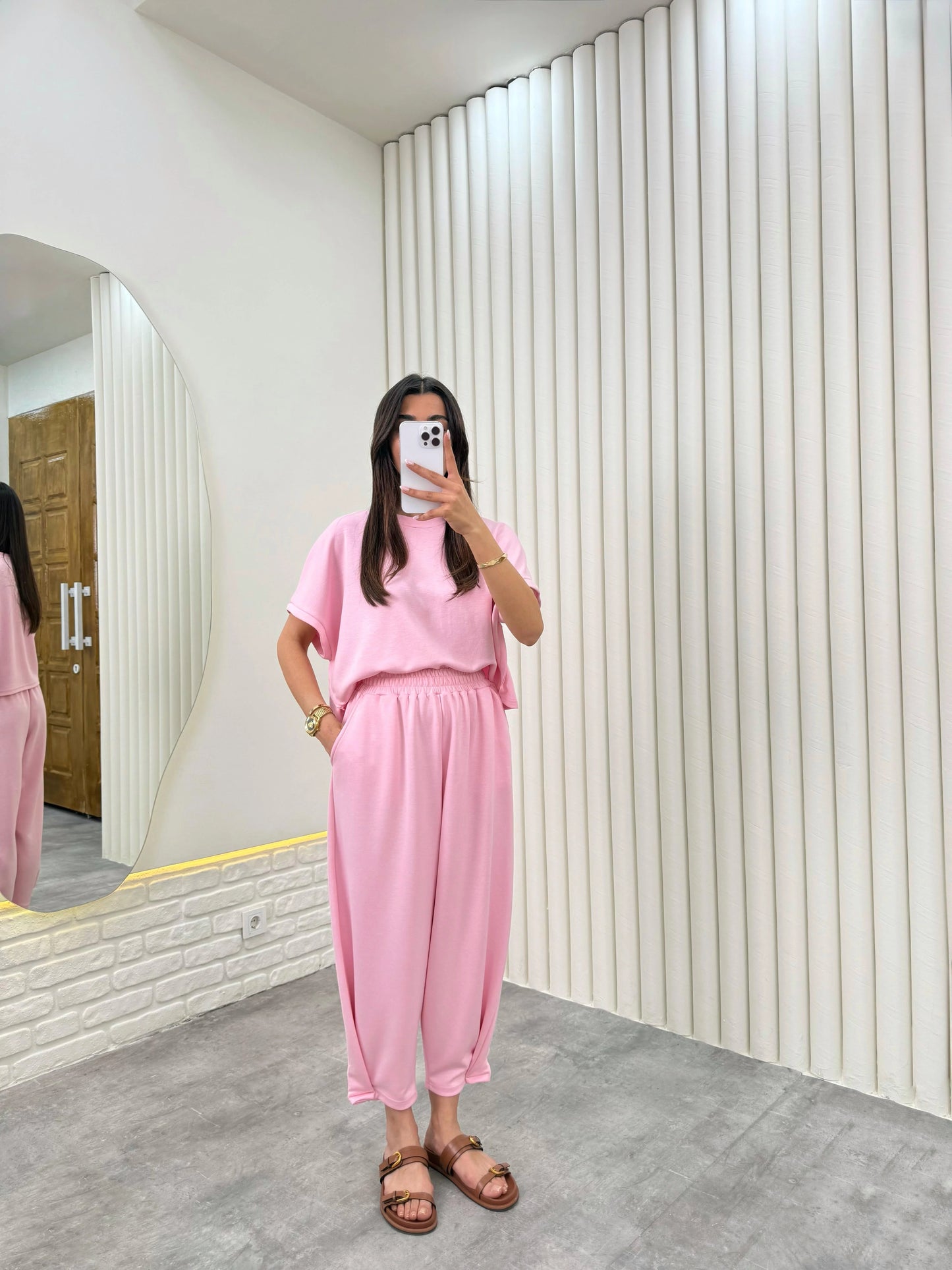 Modal Fabric Hem Detailed Loungewear Comfort Set Candy Pink