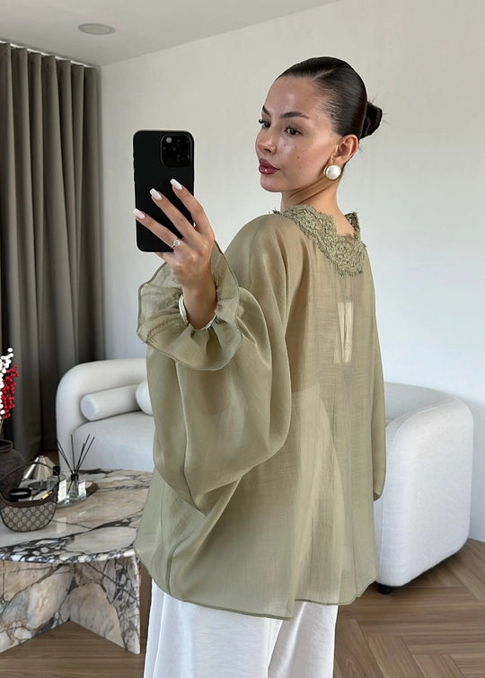 Alba Sheer Kimono Green - STD Size