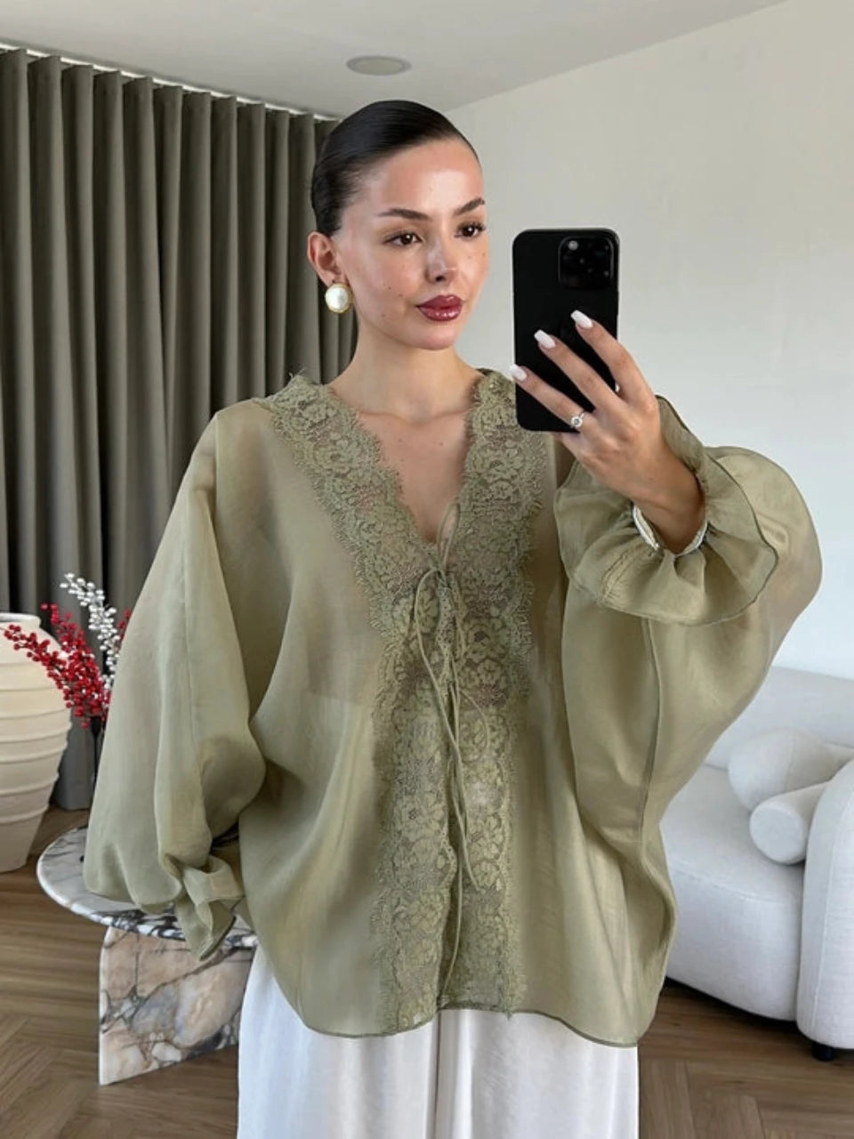 Alba Sheer Kimono Green - STD Size