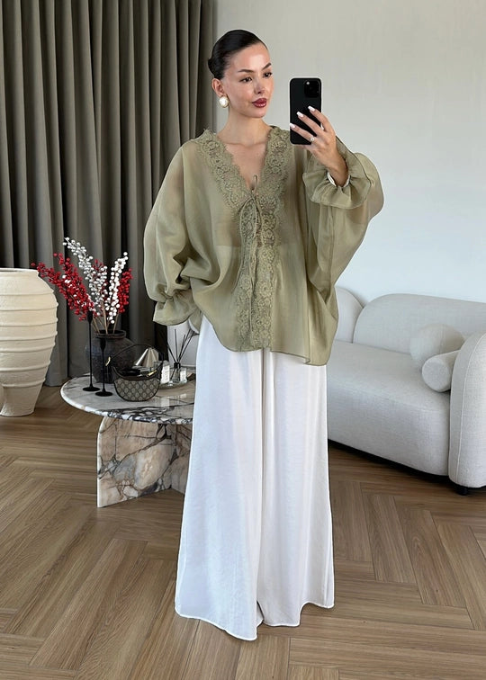 Alba Sheer Kimono Green - STD Size