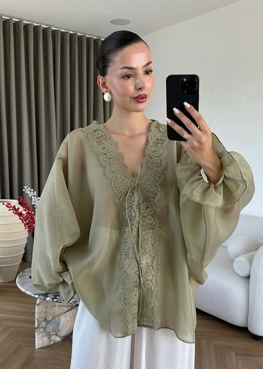 Alba Sheer Kimono Green - STD Size