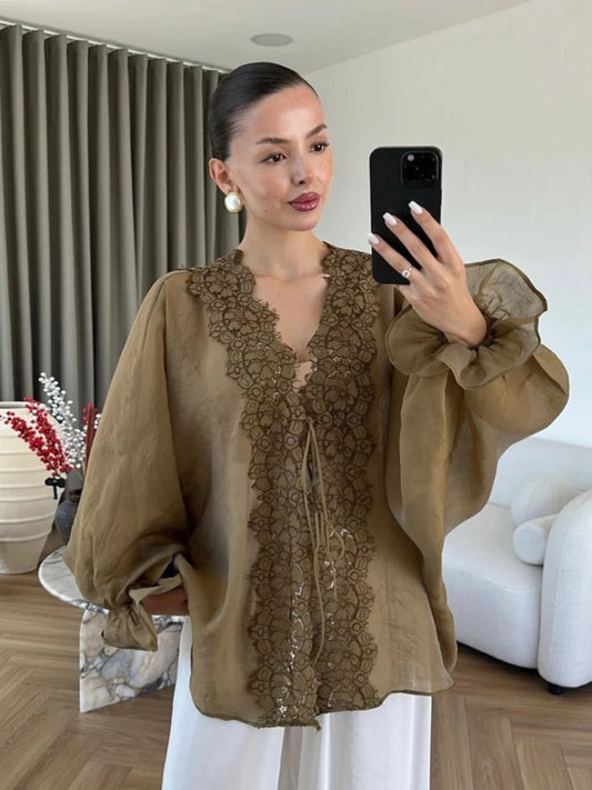 Alba Sheer Kimono Olive - STD Size