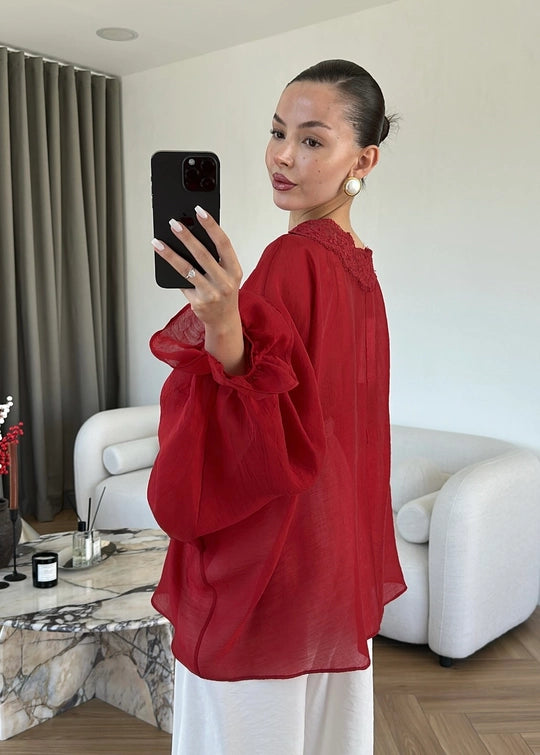 Alba Sheer Kimono Red - STD Size
