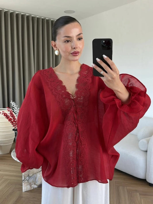 Alba Sheer Kimono Red - STD Size