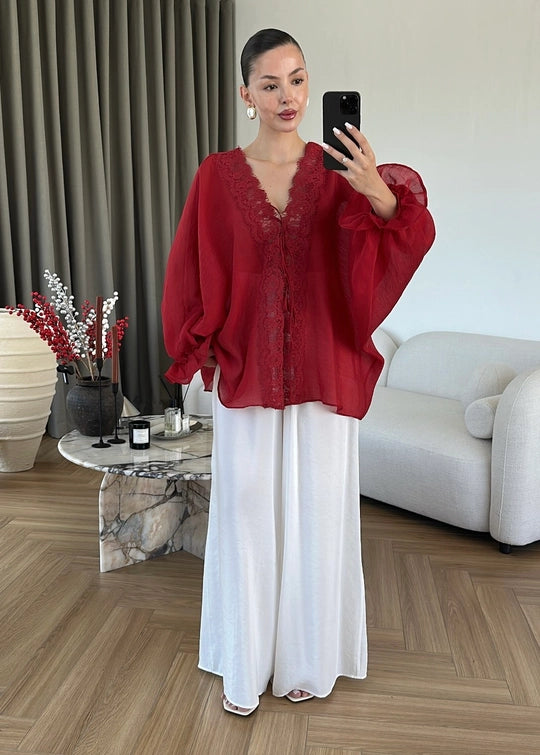 Alba Sheer Kimono Red - STD Size