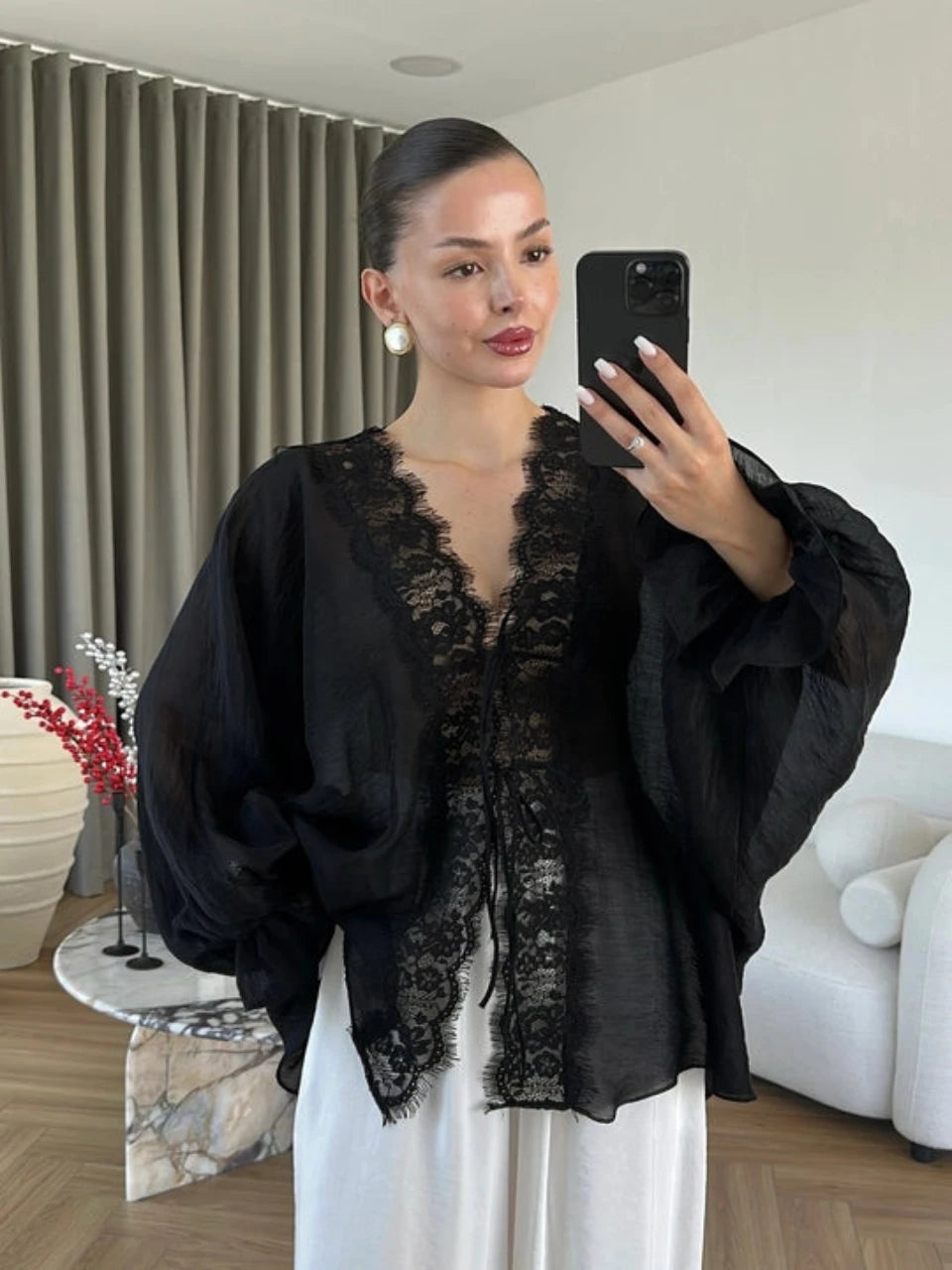 Alba Sheer Kimono Black - STD Size