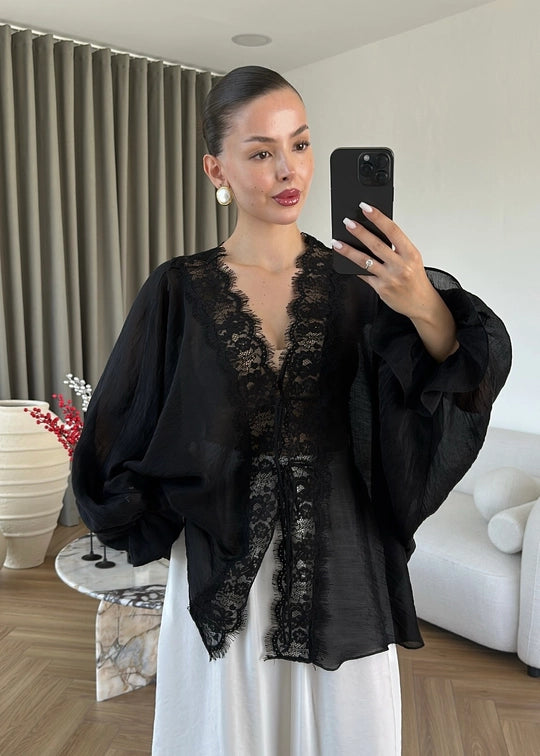 Alba Sheer Kimono Black - STD Size