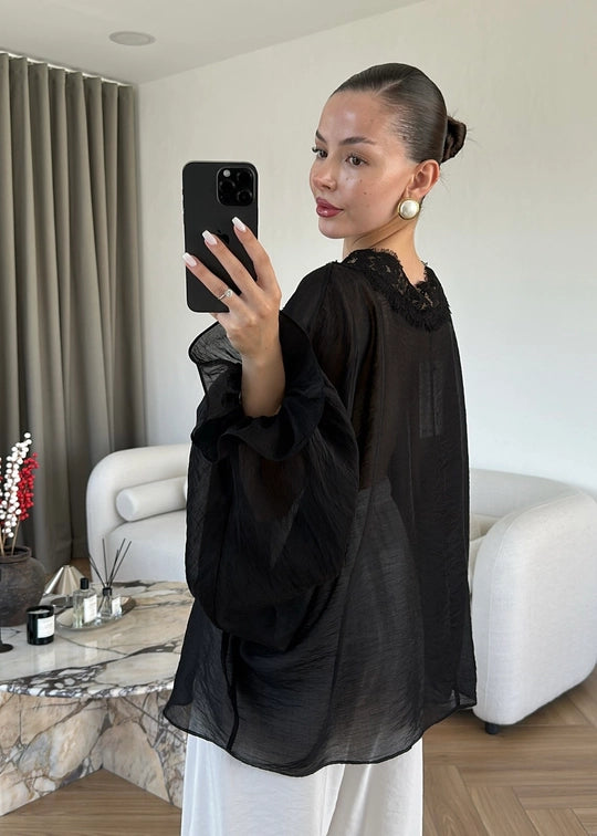 Alba Sheer Kimono Black - STD Size