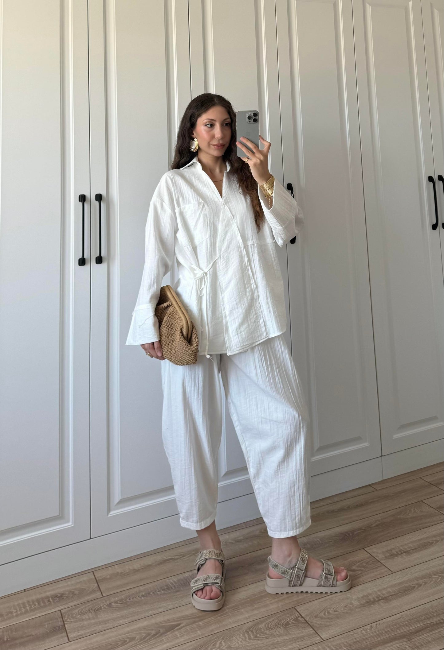 Salvar Style Pants & Kimono Side Tie Set White