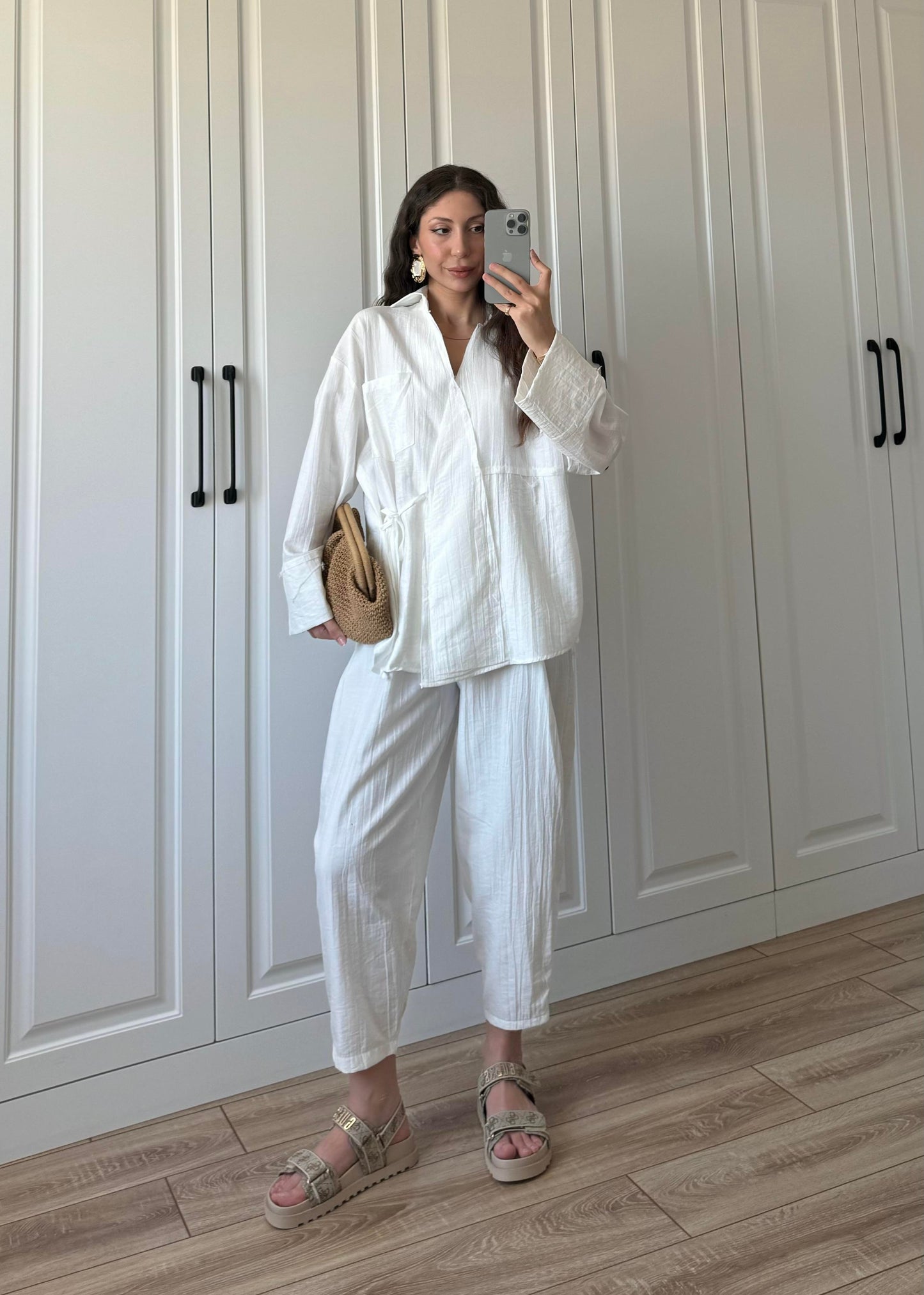 Salvar Style Pants & Kimono Side Tie Set White