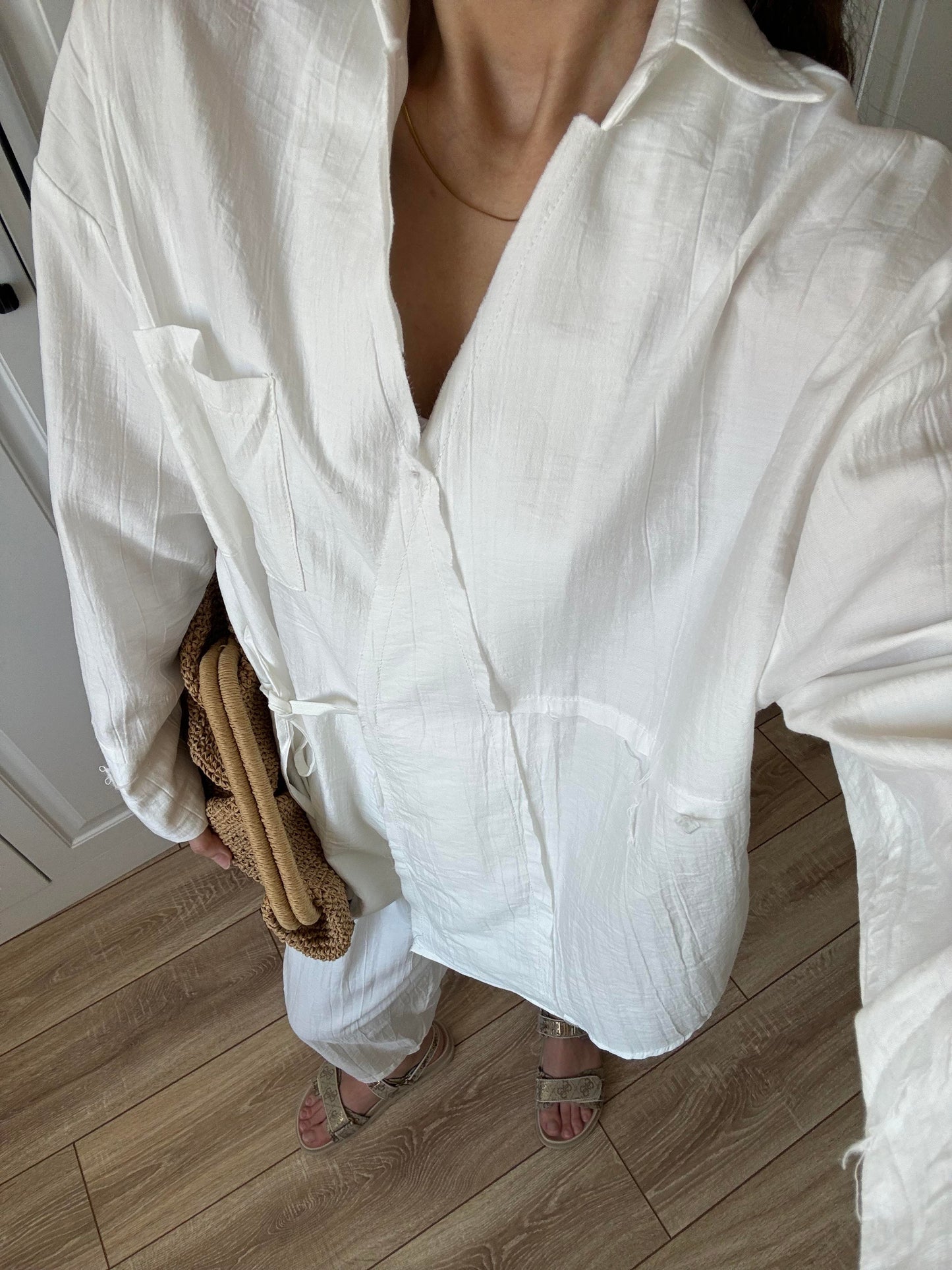 Salvar Style Pants & Kimono Side Tie Set White